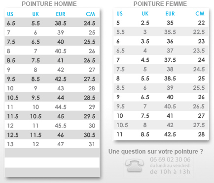 guide des tailles REEBOK