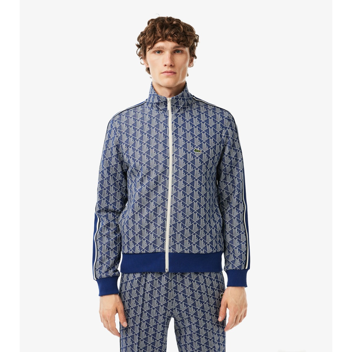 Lacoste Live Paris Jacquard Monogram Zipped Sweatshirt Navy Blue CornerStreet