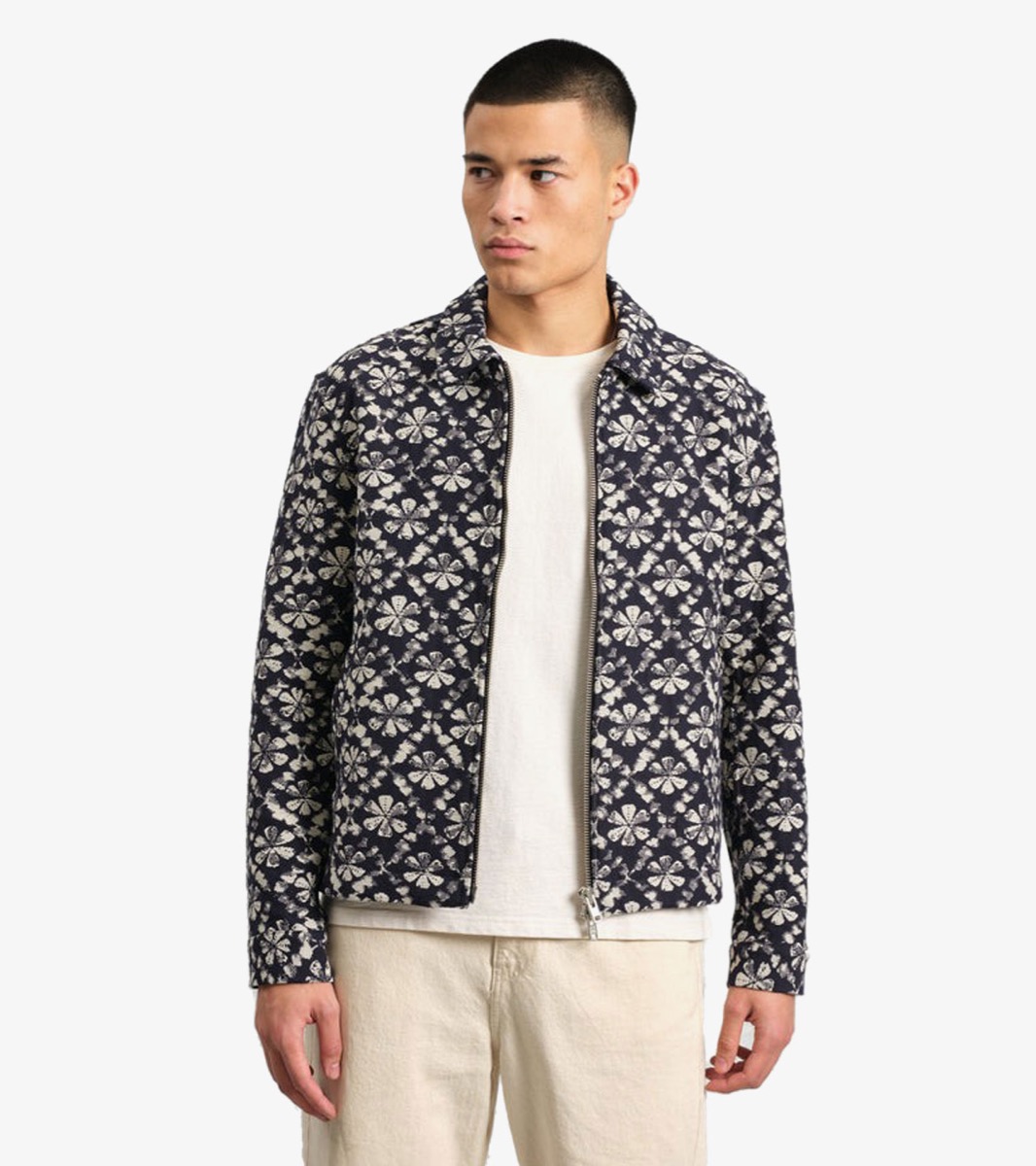 Wax London Eldon Jacket Flower Stamp Jcquard Navy Ecru - CornerStreet